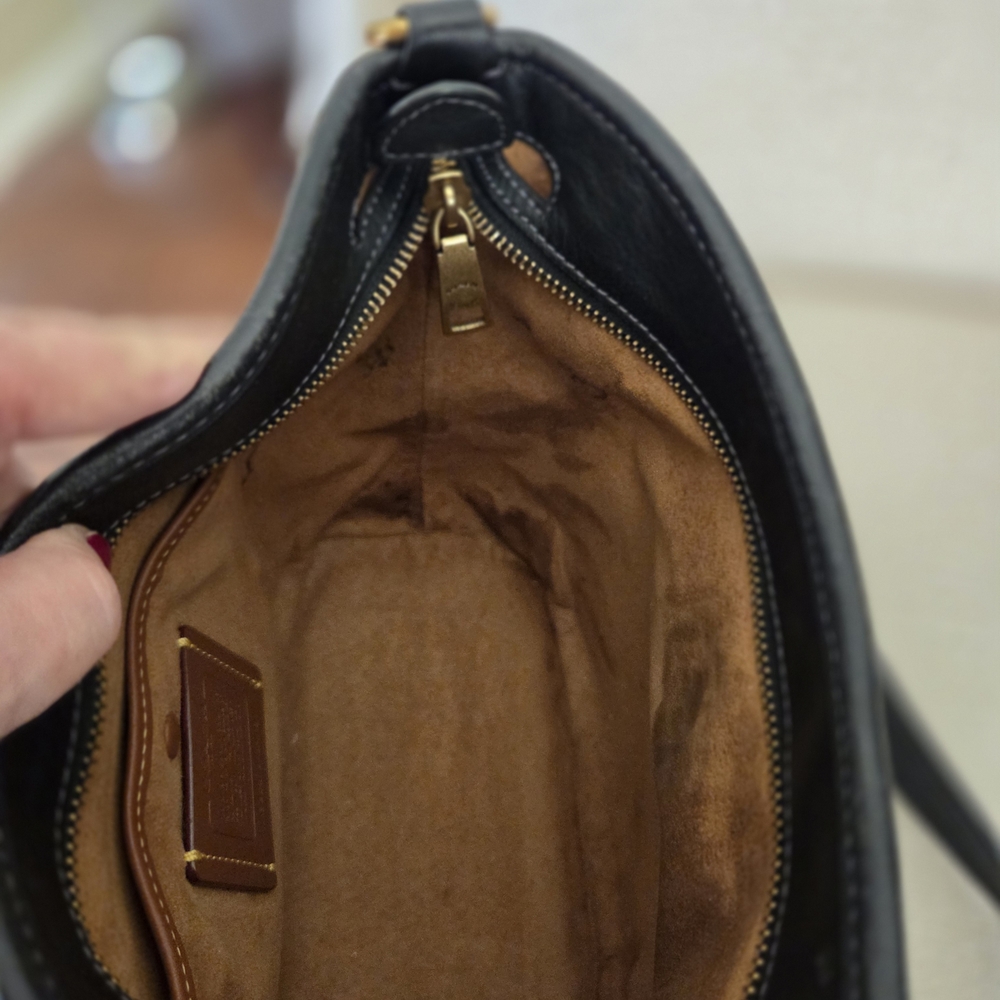 Coach Black Leather Shoulder Bag with Gold and Tan Accents - Picture 13 of 16